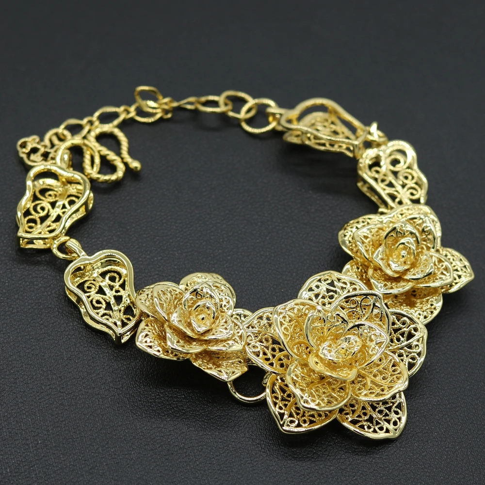 Filigree Flower Bracelet Womens Wrist Chain Yellow Gold Filled Solid Wedding Party Jewelryin