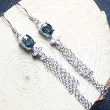 Сапфировые Серьги-капли,, натуральный настоящий сапфир, серебро 925 пробы, ювелирные украшения, 1ct* 2шт, драгоценный камень# X18051402