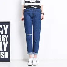 Прямые Модный Кнопка джинсы для Для женщин середины талии эластичный Chic шаровары джинсовые штаны ботильоны Длина Femme брюки джинсы-бойфренды