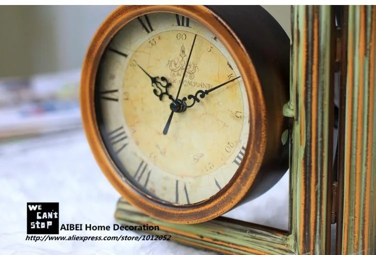 AIBEI-европейский античный стиль парный светильник из кованого железа-сторонние настольные часы американские ретро L форма изысканные кварцевые часы