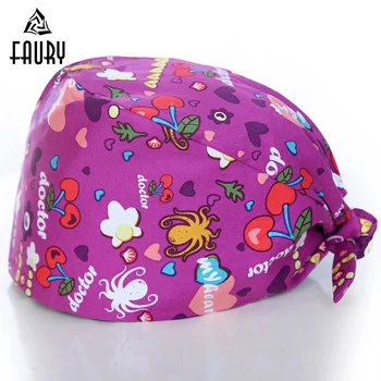 

New Unisex Surgical Cap Mask Nurse Doctor's Hat Print 100% Cotton Dental Charity Women Man Working Caps Hats