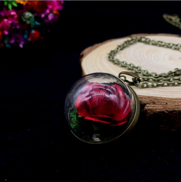 

1set 25mm Glass Vial diy Necklace Little Prince Rose Necklace Retro Crystal Natural Dried Flowers Necklace unisex popular Gifts