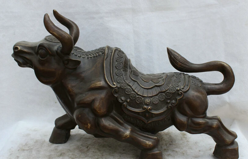 

song voge gem S1854 20 Chinese Bronze animal money Fengshui Zodiac Year Bull Oxen sculpture Statue