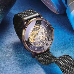 Императивом механические часы Для мужчин модные Нержавеющая сталь группа спортивные часы светящиеся полые часы Для мужчин механические
