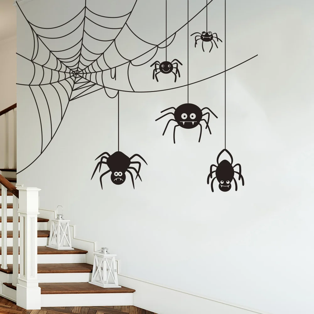 Spiders Weave Halloween Wall Sticker Kids Room Bedroom Spider Cobwebs