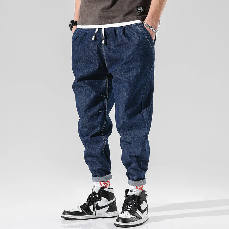 Japanese Style Fashion Men Jeans Spliced Designer Vintage Harem Pants Homme Elastic Waist Small Leg Streetwear Hip Hop Jeans Men Japanese Style Fashion Men Jeans Spliced Designer Vintage Harem Pants Homme Elastic Waist Small Leg Streetwear Hip Hop Jeans Men