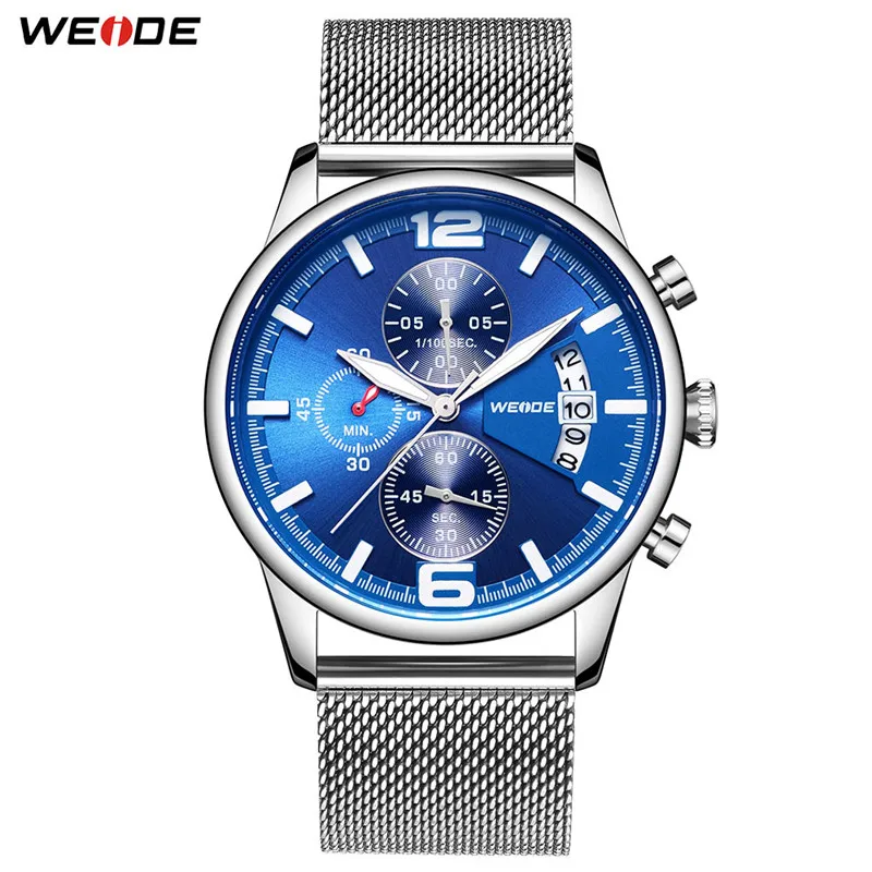 WEIDE кварцевые мужские спортивные часы с хронографом и тремя циферблатами, черный металлический ремешок, браслет, наручные часы, мужские часы - Цвет: WD011-5C
