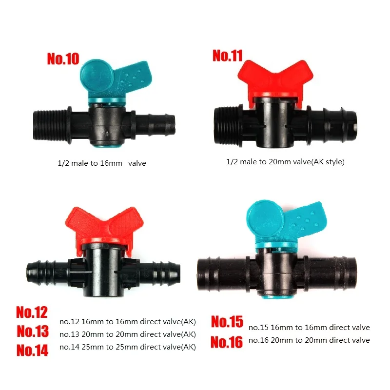 Plants Irrigation Kits Drip Irrigation 5pcs 16-Kinds Drip Irrigation Tape Ball Valves 1/2" Thread 16mm 20mm 25mm Barbed Connectors Trickle Irrigation Water Pipe Valve