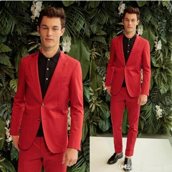 

Fashionable men's suits Custom Made Red Groom Tuxedos Slim Fit Blazer Men Suits Two Buttons Men Tuxedos