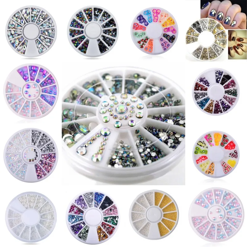 

1 Wheel Mixed Nail Art Rhinestones 2mm/3mm/4mm/ Nail Caviar Beads Manicure 3D Nail Charms Nail Art Decorations Accessories NRW01