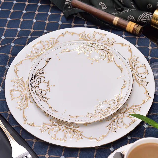 Set of 2 pcs Bone china dinner plates tableware set ceramic Service