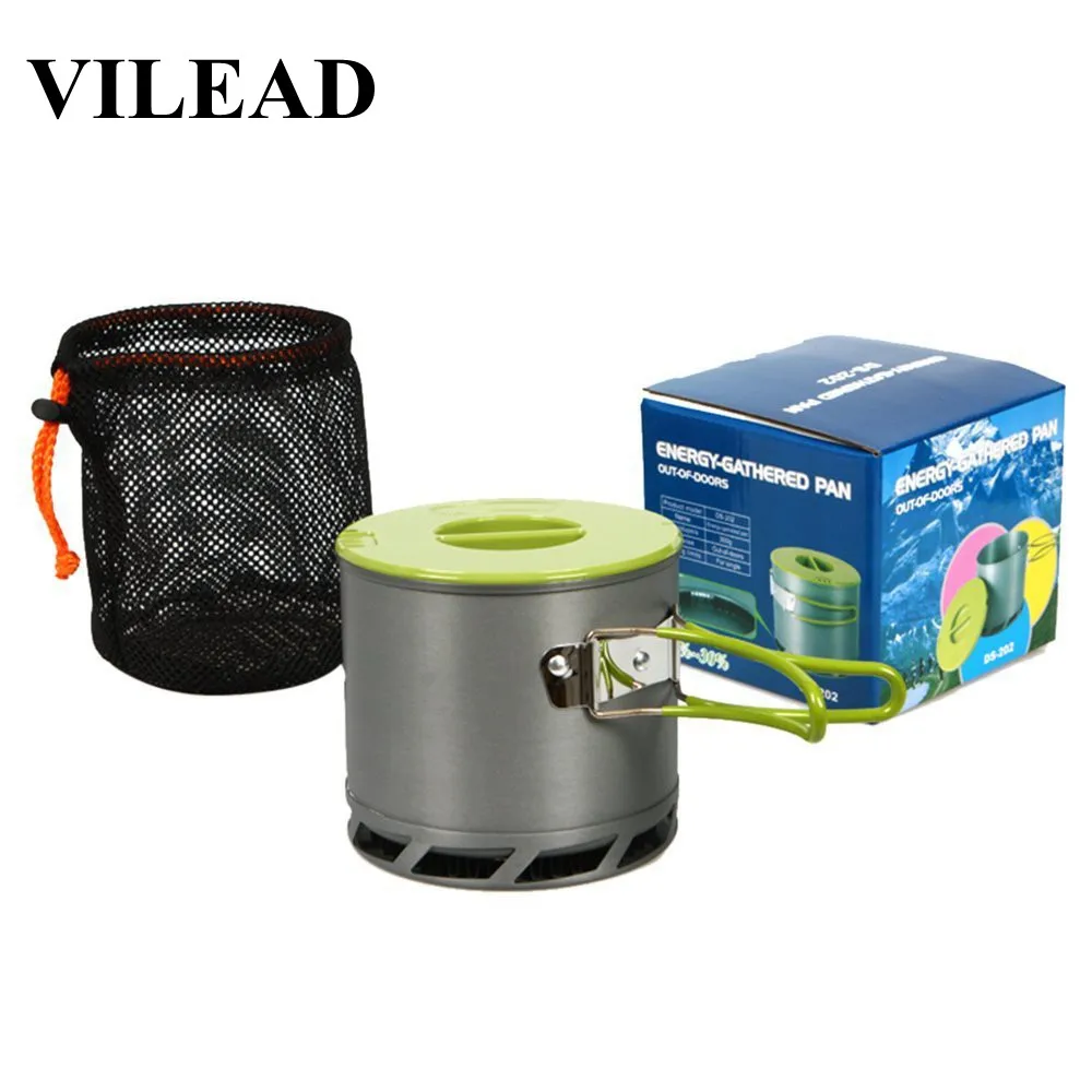 VILEAD 1.2L теплообменник походный горшок с антипригарным покрытием для пикника кастрюли с сетчатой сумкой Складной Портативный Сверхлегкий походная посуда