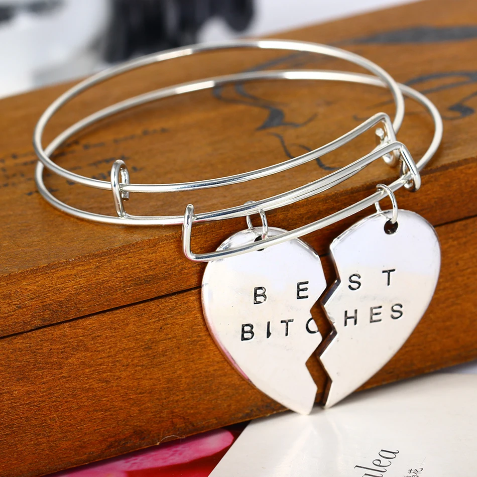 

2PCs/Set Best Bitches Broken Heart Charm Bracelet Women Men Best Friends Christmas Gifts Bangle BFF Friendship Adjustable