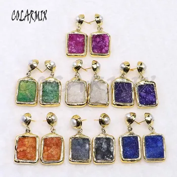 

Fashion electroplate golden color Geode crystal stone earrings rectangle druzy earrings gift for lady 8007
