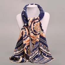 New 2016 Women Scarf 100% Twill Silk Euro Brand Flower Print 100cm*100cm Square Scarf Female Muslim Headscarf High Quality Shawl