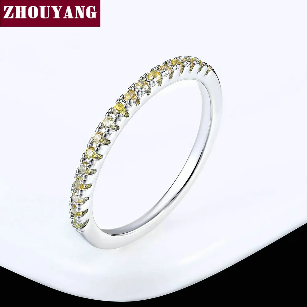 Обручальное кольцо для женщин и мужчин, лаконичное классическое многоцветное мини кубическое циркониевое розовое золото, модное ювелирное изделие R132 R133 ZHOUYANG - Цвет основного камня: WhiteGold Yellow