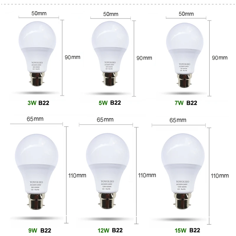 Лампада светодиодный светильник B22 7 Вт 9 Вт 12 Вт 15 Вт 220 В светодиодный светильник 110 В светодиодный светильник SMD2835 энергосберегающий 360 градусов теплый/белый домашнее освещение