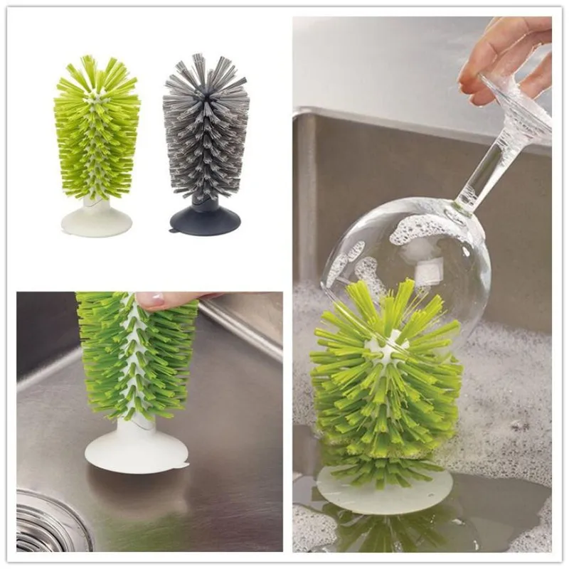 

Sink Suction Cup Base Cleaning Bottle Glass Brush Nylon Kitchen Cleaning Wine Cup Cleaner Scrubber Self Stand Brush drop ship