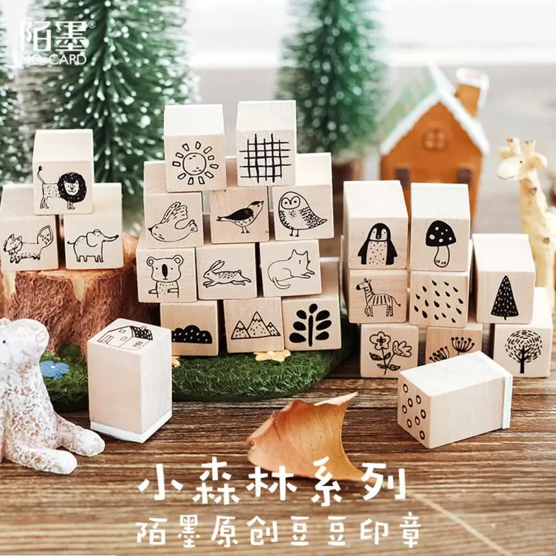 

24 Style Forest animals owl weather decoration stamp wooden rubber stamps for scrapbooking stationery DIY craft standard stamp
