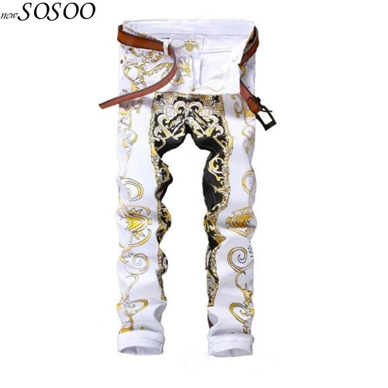 

New men jeans high quality Color printing design classic slim fit fashion long jeans men European style #584