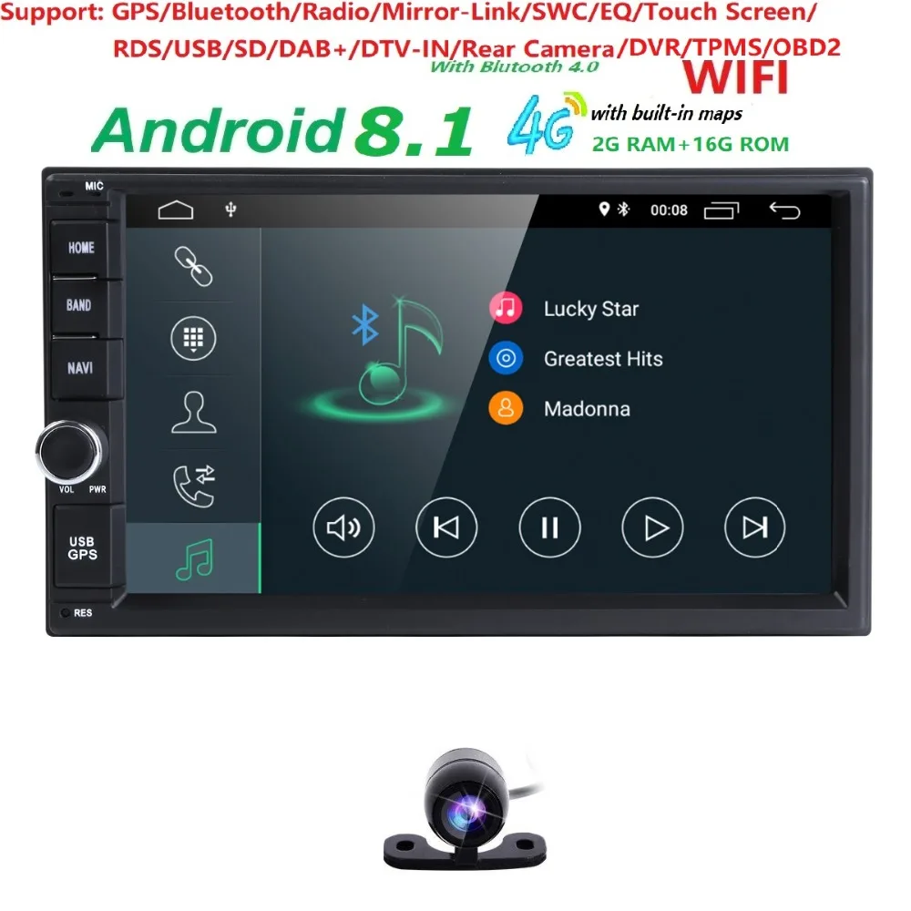 

Quad Core autoradio 2 din android 8.1 radio gps navigation car dvd player 2din steering wheel Rear View Camera WIFI 4G 2G RAM BT