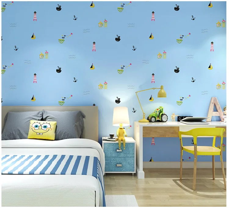 Средиземноморский милый мультфильм обои для детей мальчиков и девочек комнаты голубой лодке обои для Гостиная местный номер стены