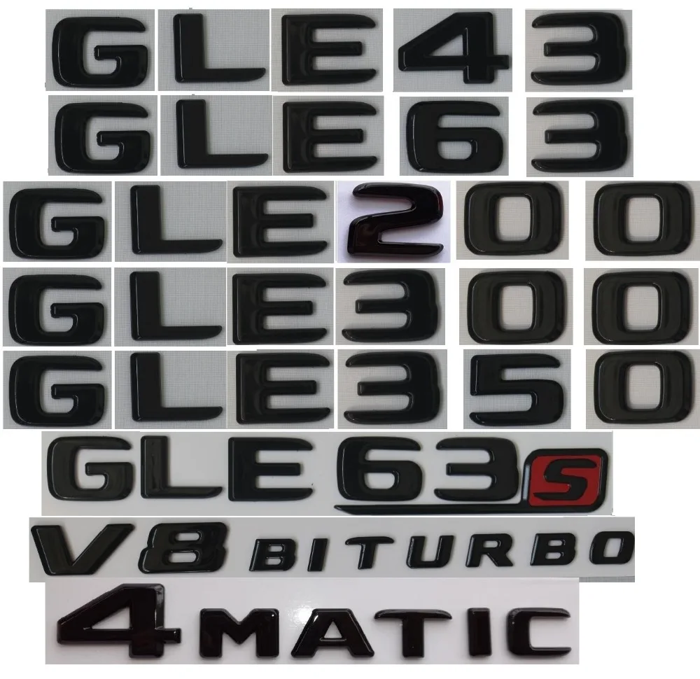

Flat Gloss Glossy Black Trunk Letters Emblem Emblems Badge for Mercedes Benz GLE43 GLE63 GLE63s AMG 4MATIC GLE400 GLE500 2017+