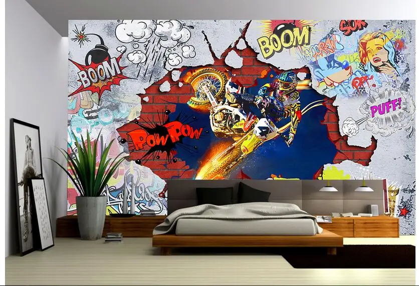 

Custom photo 3d wallpaper Non-woven mural picture 3 d motorcycle graffiti art painting 3d wall room murals wallpaper landscape