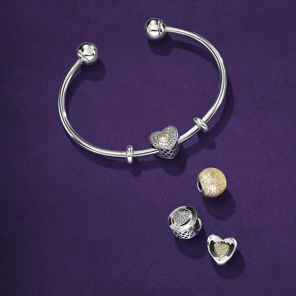 

NEW Luxury 100% 925 Sterling Silver Sparkling Heart DIY Chain Fit Original Charm Bracelet & Bangle For Women Fine Jewelry