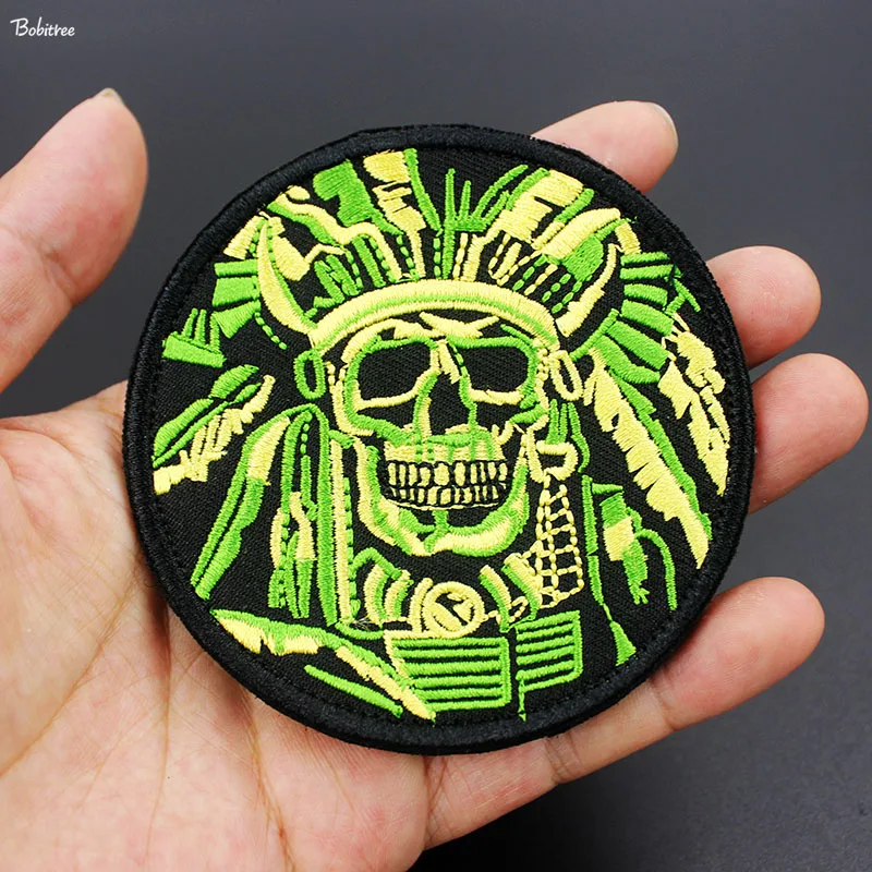 

Indian Chief Death Skull Badge Hook Loop Patch Armband Embroidered Clothes Stickers for Jacket Backpack Applique