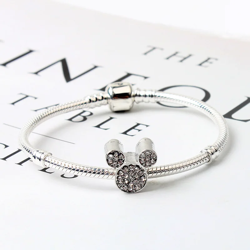 

free shipping 1pc european white crystal mickey Bead Charms Fit Pandora Charm Bracelet E650