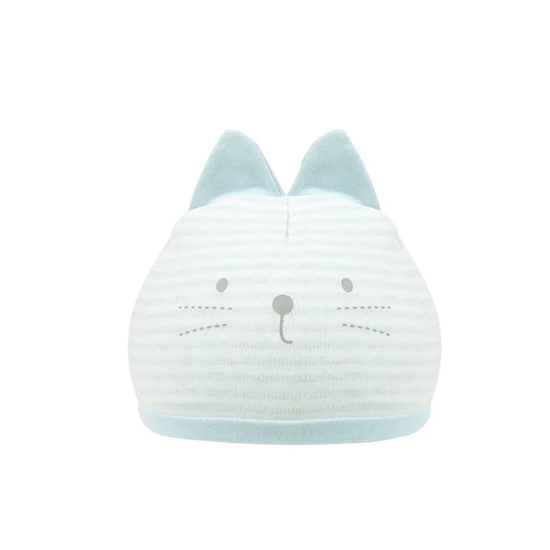 Organic Cotton Newborn Baby Hat Striped Cat Ears Infant Beanie Soft Double Layer Tire Hat Cure Newborn Beanie Baby Boys Clothing (17)