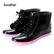 Rubber Shoes Rain Boots Women Comfortable Waterproof Round Toe Black Women Boots Kawaihae brand Ankle boots 922