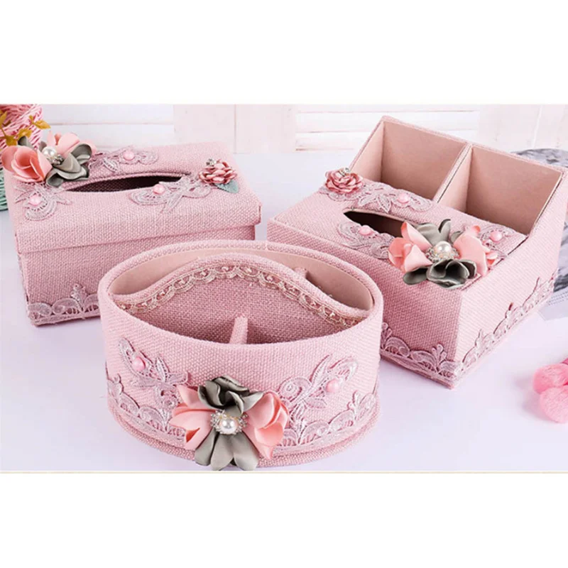 

2019 New Arrival Tissue Box Home Fashion Flower Decoration Lattice Pearl 4 color Napkin Holder Oval Shape Differ Tissue Boxes XH
