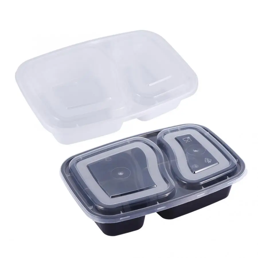 

10pcs Portable Lunch Box Plastic Microwavable 2 Compartments Meal Prep Containers Reusable Microwavable Containers Home Lunchbox