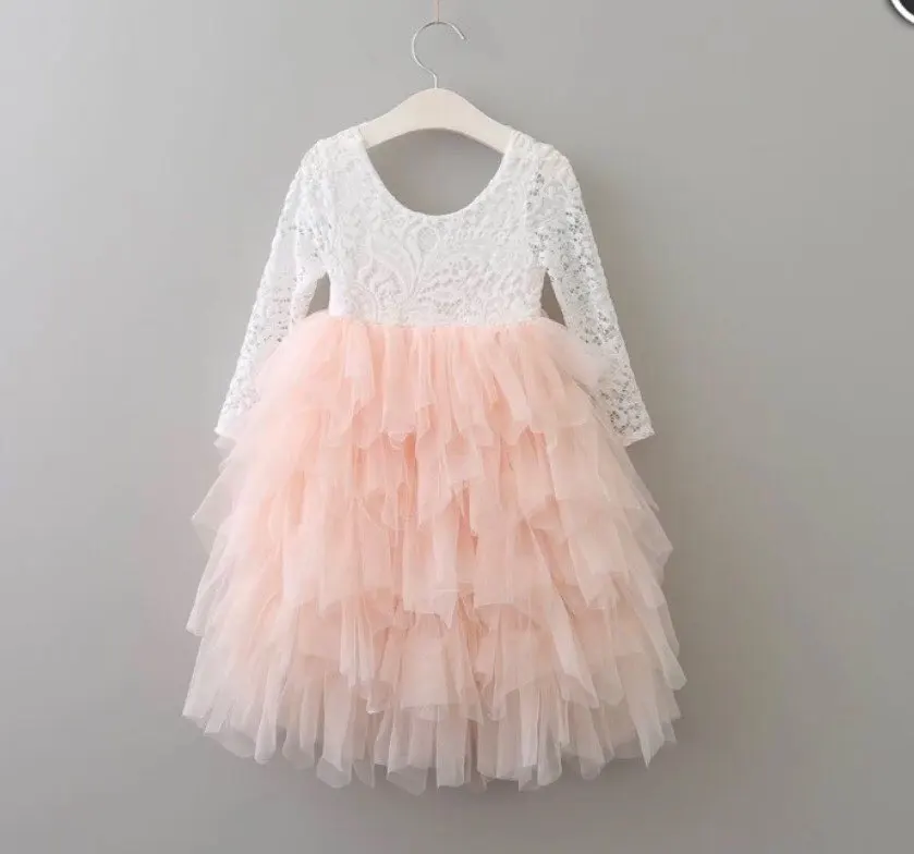 

Ins Hot New Korean Girl Lace Princess Dress Long-sleeved Gauze Layer Cake Dress Flower Girl Dress