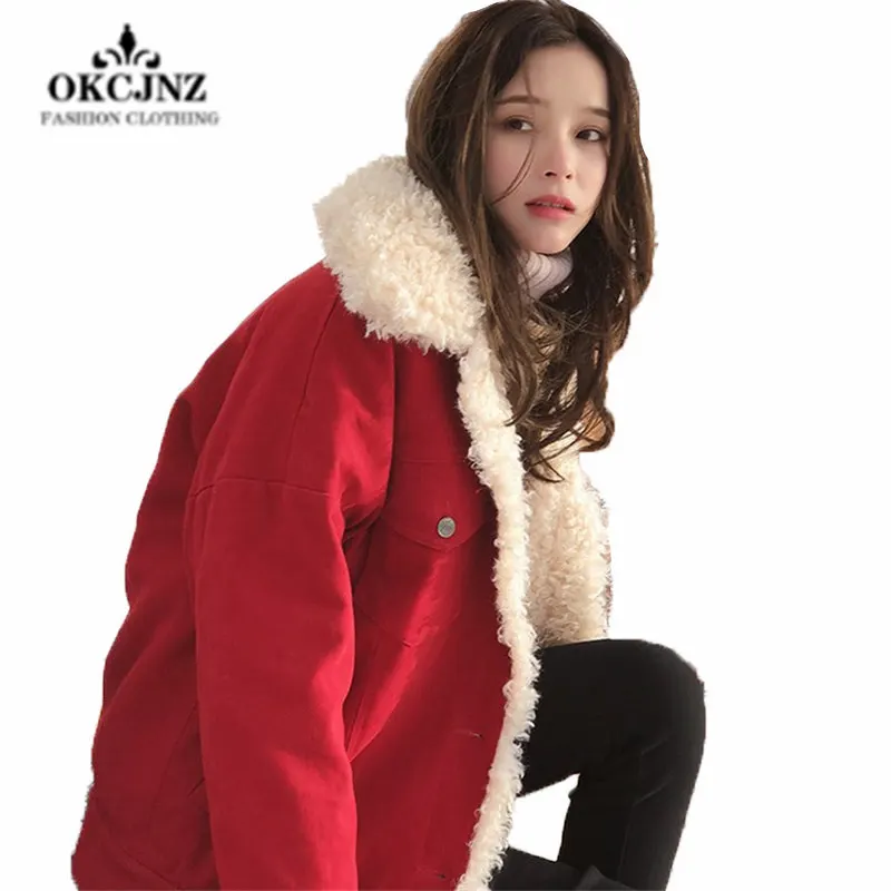 

Cotton Coat Female Short Paragraph Winter New Solid Color Korean Loose Long-sleeved Thick Fur Collar Wild Ladies Parka X0338
