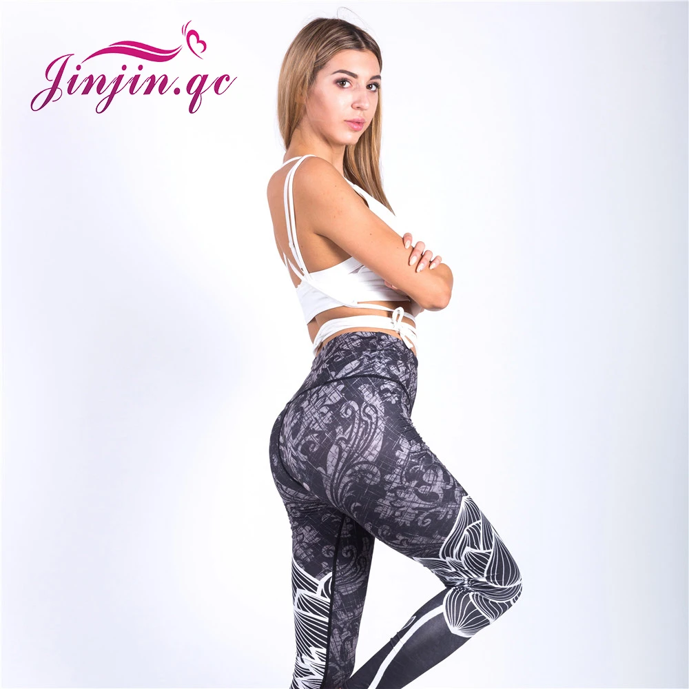 

Jinjin.QC 3D Digital Print Leggings Women Lotus Flower Trousers Fitness Legging Elastic High Waist Leggings Workout Activewear