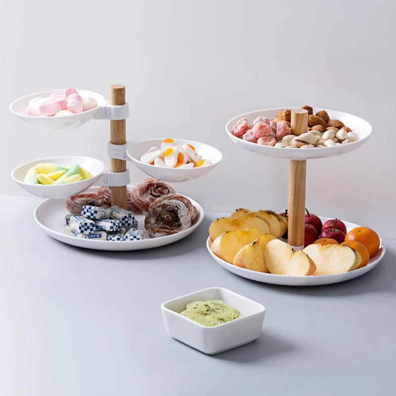 

Creative Four-Layer Rotatable Dried Fruit Snack Dishes Cake Plate Candy Dish Wood Tray Ceramic Dessert Non-slip Design тарелка