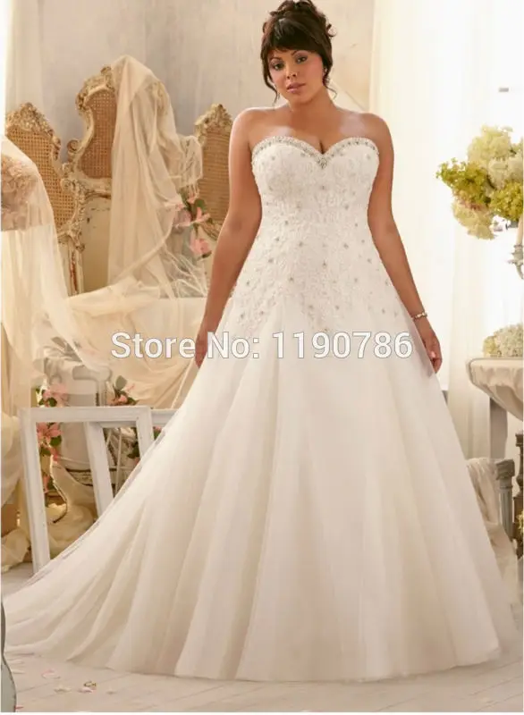 Best Selling Applique With Beaded A-line Plus Size Wedding Dresses Sweep Train Lace Up Bridal Gown | Свадьбы и торжества