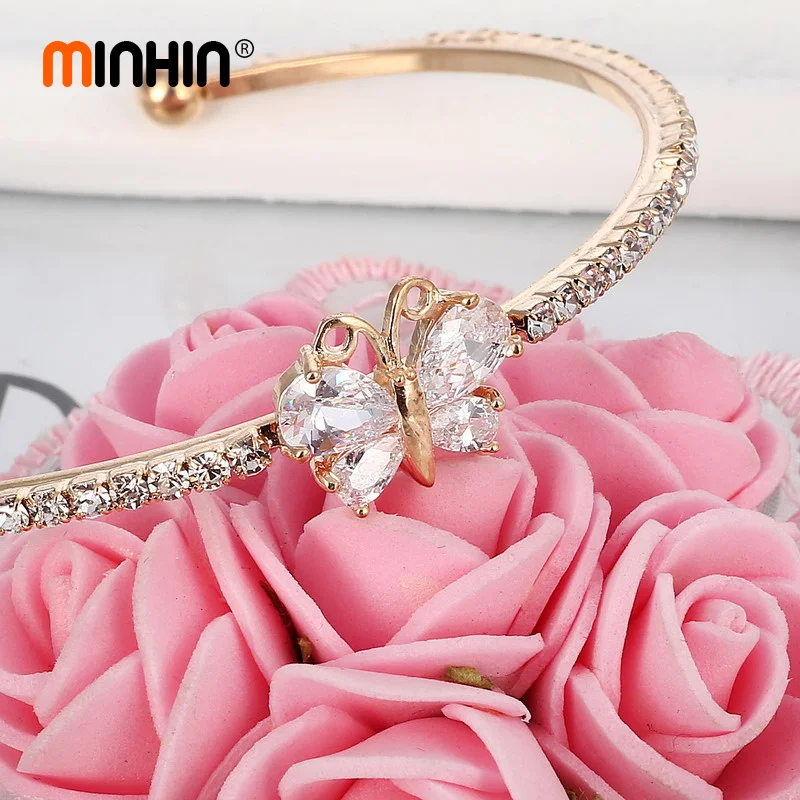 Браслет MINHIN с милыми бабочками из розового золота/серебряные браслеты из манжеты для женщин роскошное платье ювелирные изделия подарок на день матери