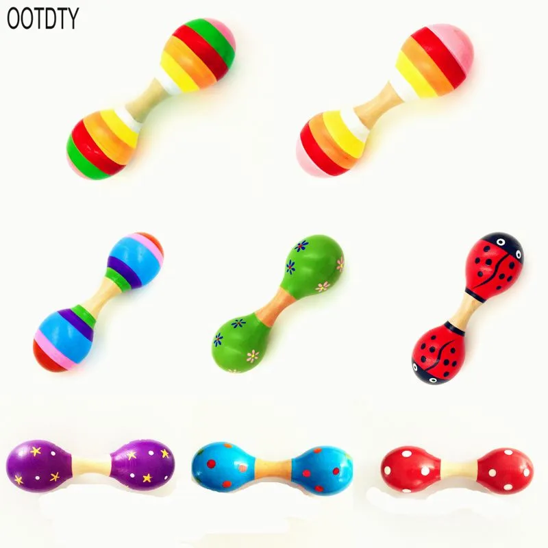 

OOTDTY Double Head Colorful Wooden Maracas Baby Child Musical Instrument Rattle Shaker For Party Toy