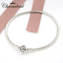 Charmlead Аутентичные стерлингового серебра 925 женский браслет круглый шар застегивающийся браслет-змейка Fit Европа DIY модные ювелирные бусы