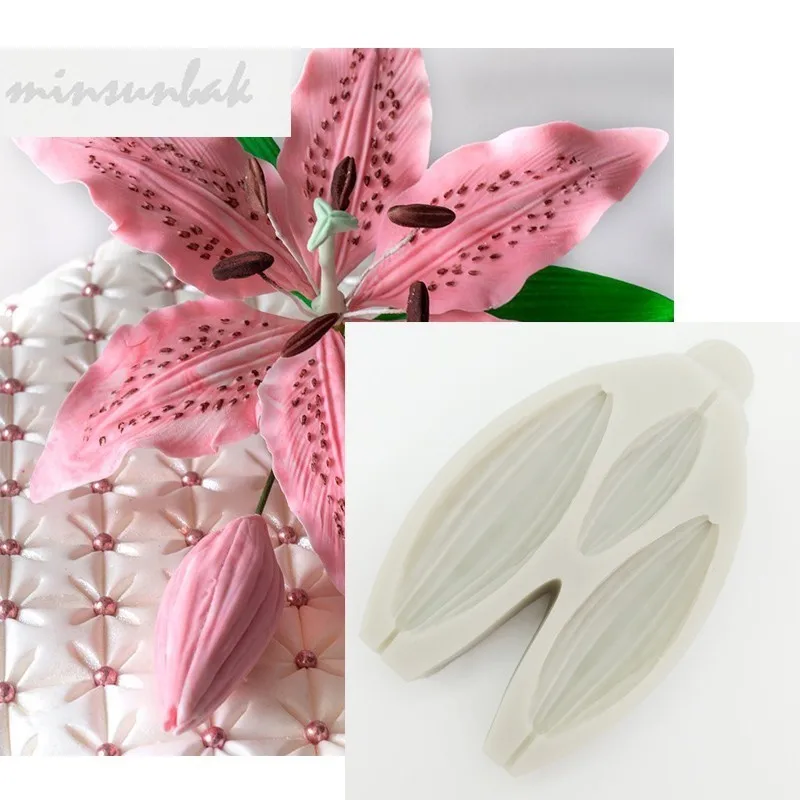 

minsunbak Lily Flower Shape Silicone Mold Fondant Mold Birthday Cake Decoration Marzipan Sugarpaste Chocolate Baking Tool