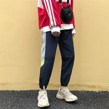 Осень Новая мужская мода корейский стиль полосатый состыкованный эластичная манжета брюки эластичная талия Свободные повседневные свободные брюки s-xl