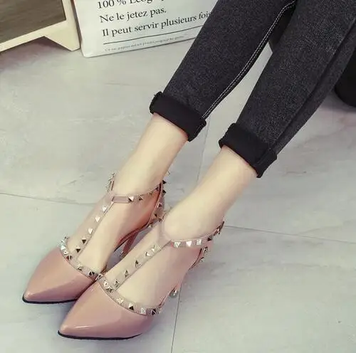 Г., новые женские туфли на высоком каблуке пикантные женские туфли-лодочки с острым носком открытые туфли на каблуке с пряжкой и заклепками
