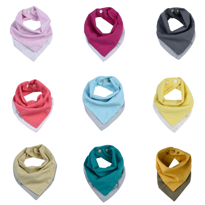 

Double Sided 2 Colors Reversible Muslin & Cotton Baby Bibs Unsiex Baby Baby Bandana Bibs Soft Toddler Triangle Scarf