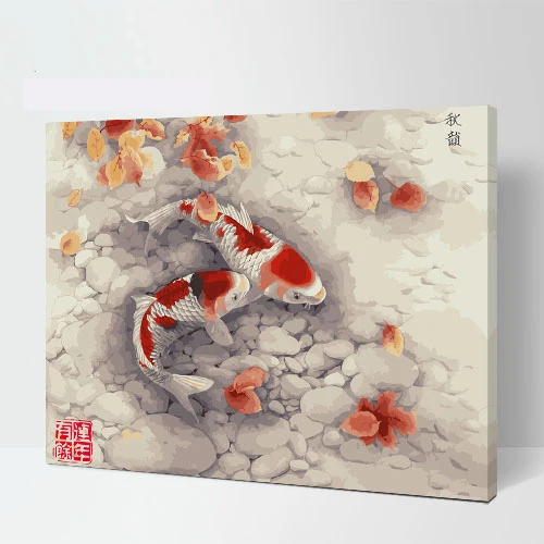 

MaHuaf-A027 60x75cm DIY oil painting by numbers DIY digital oil painting on canvas home decoration paint by number kit- Koi