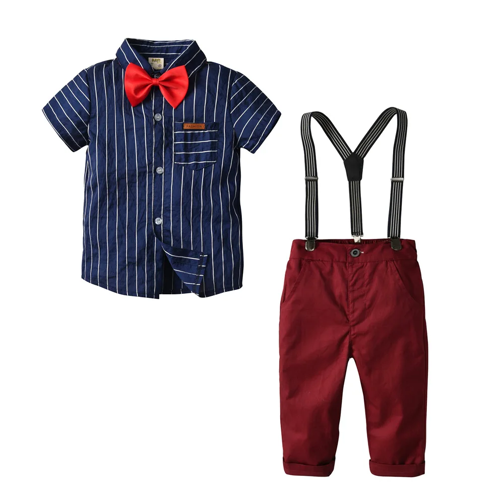 Хлопковая рубашка в полоску+ штаны, комплекты одежды для маленьких мальчиков, одежда для джентльмена, Одежда для новорожденных, костюмы для детей от 2 до 7 лет, комплект из 4 предметов
