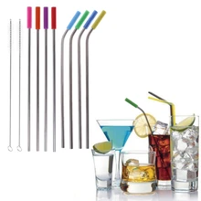 VFGTERTE 8 шт. многоразовые трубочки комплект из нержавеющей стали изогнутый прямые соломинки с соломенными чистящими инструментами в мешочке чашки аксессуары для бутылок